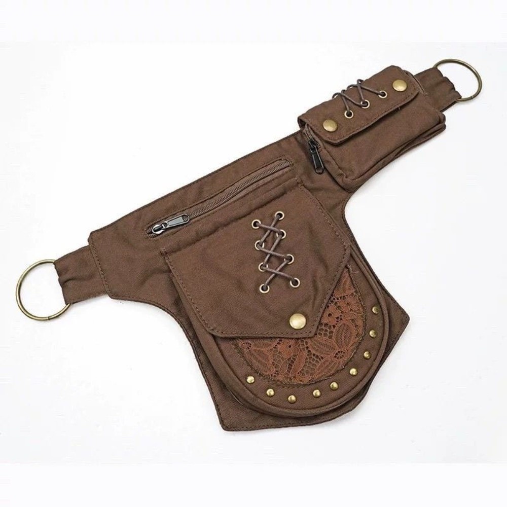 Women'S Bum Bags - กระเป๋าคาดเอวแบบปรับได้ สไตล์พังก์ ดีไซน์วินเทจอเนกประสงค์ ตกแต่งหมุด กระเป๋าสะพายข้าง กระเป๋าใส่โทรศัพท์