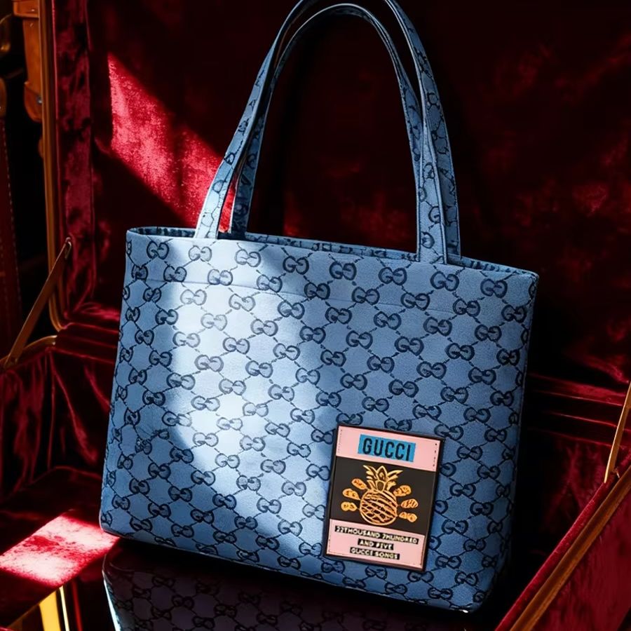 Women Bags Gucci - กระเป๋า GUCCI สำหรับผู้หญิง กระเป๋าผ้าแคนวาสสีเทาอ่อนหรือสีน้ำเงินเดนิม สำหรับแฟชั่นนักศึกษา สาวรุ่นใหม่