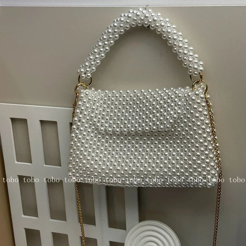 Women Bags With Wallet - กระเป๋าสตางค์ลูกปัดไข่มุกพิเศษ INS สำหรับผู้หญิงกระเป๋าสะพายข้างสายโซ่สีทองด้านในงดงามแบบย้อนยุค