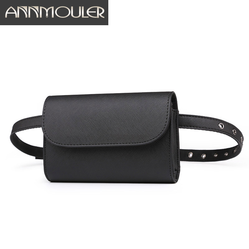 Women'S Bum Bags - Annmoulerสีทึบเอวแฟชั่นFanny Packสีดำเอวกระเป๋าเข็มขัดปรับHipกระเป๋าสำหรับสาวBumกระเป๋า