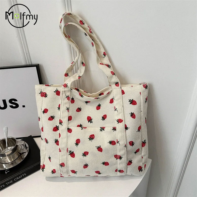 Corduroyกระเป๋าถือสตรอเบอร์รี่ - Women Bags Low Price บทวิจารณ์และราคา
