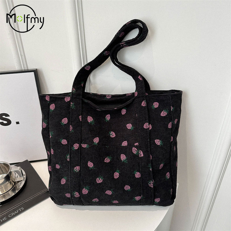 Corduroyกระเป๋าถือสตรอเบอร์รี่ - Women Bags Low Price บทวิจารณ์และราคา
