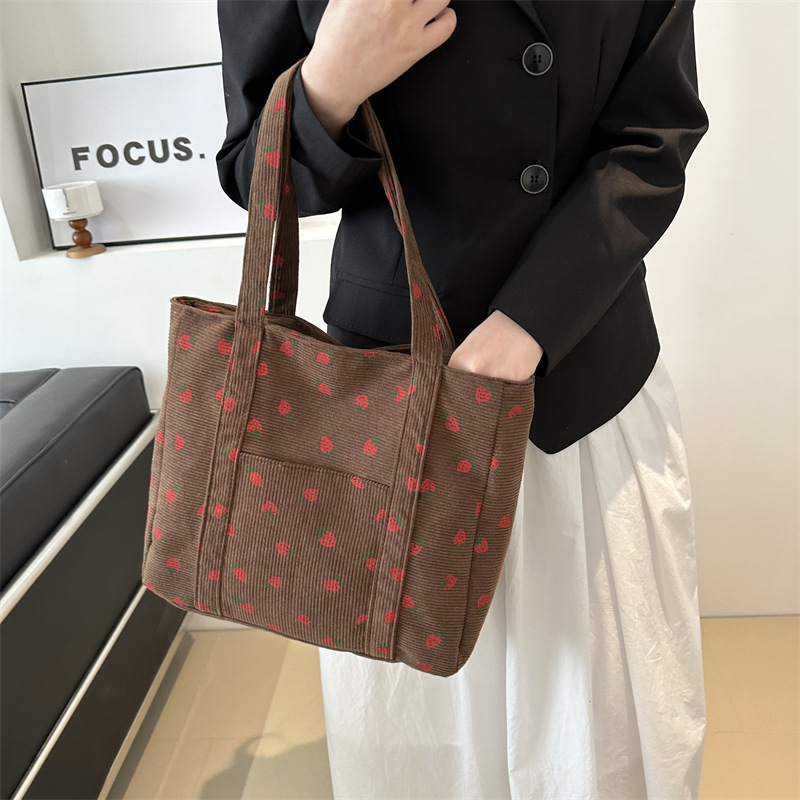 Corduroyกระเป๋าถือสตรอเบอร์รี่ - Women Bags Low Price บทวิจารณ์และราคา