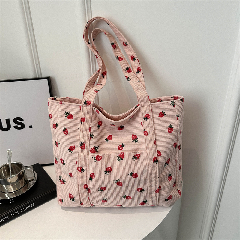 Corduroyกระเป๋าถือสตรอเบอร์รี่ - Women Bags Low Price บทวิจารณ์และราคา